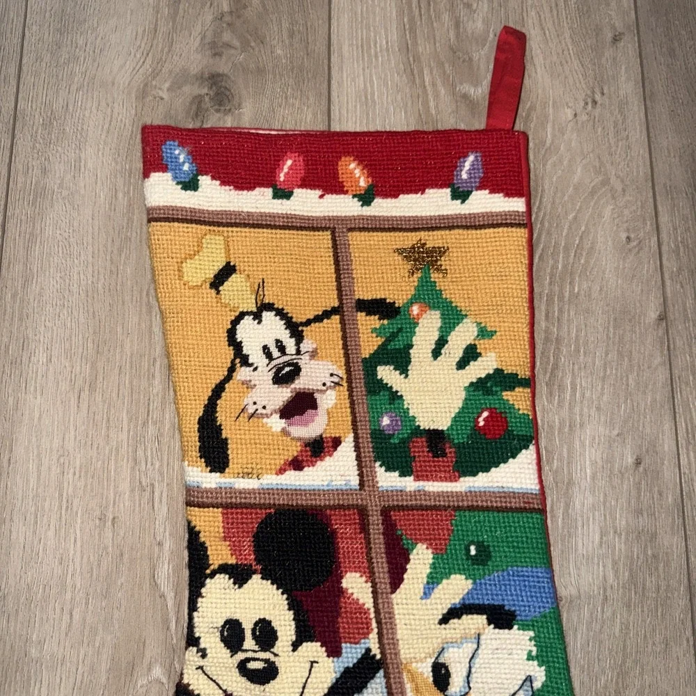 Disney Needlepoint Christmas Stocking Mickey Donald Duck Goofy Hand Made